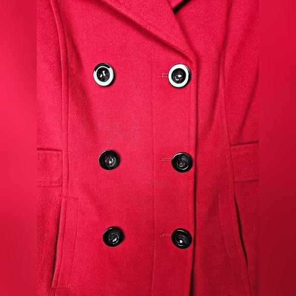 INTL DETAILS Womens RED Double Breasted Pea Coat MEDIUM Removable Hood - Picture 4 of 11